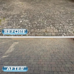 Pressure Washing Gallery Before and after pressure washing a paved driveway