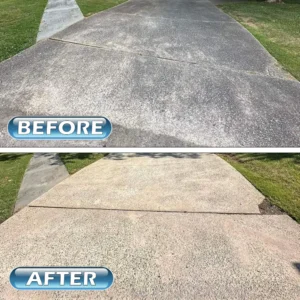 Pressure Washing Gallery Driveway with heavy stains before and after pressure washing
